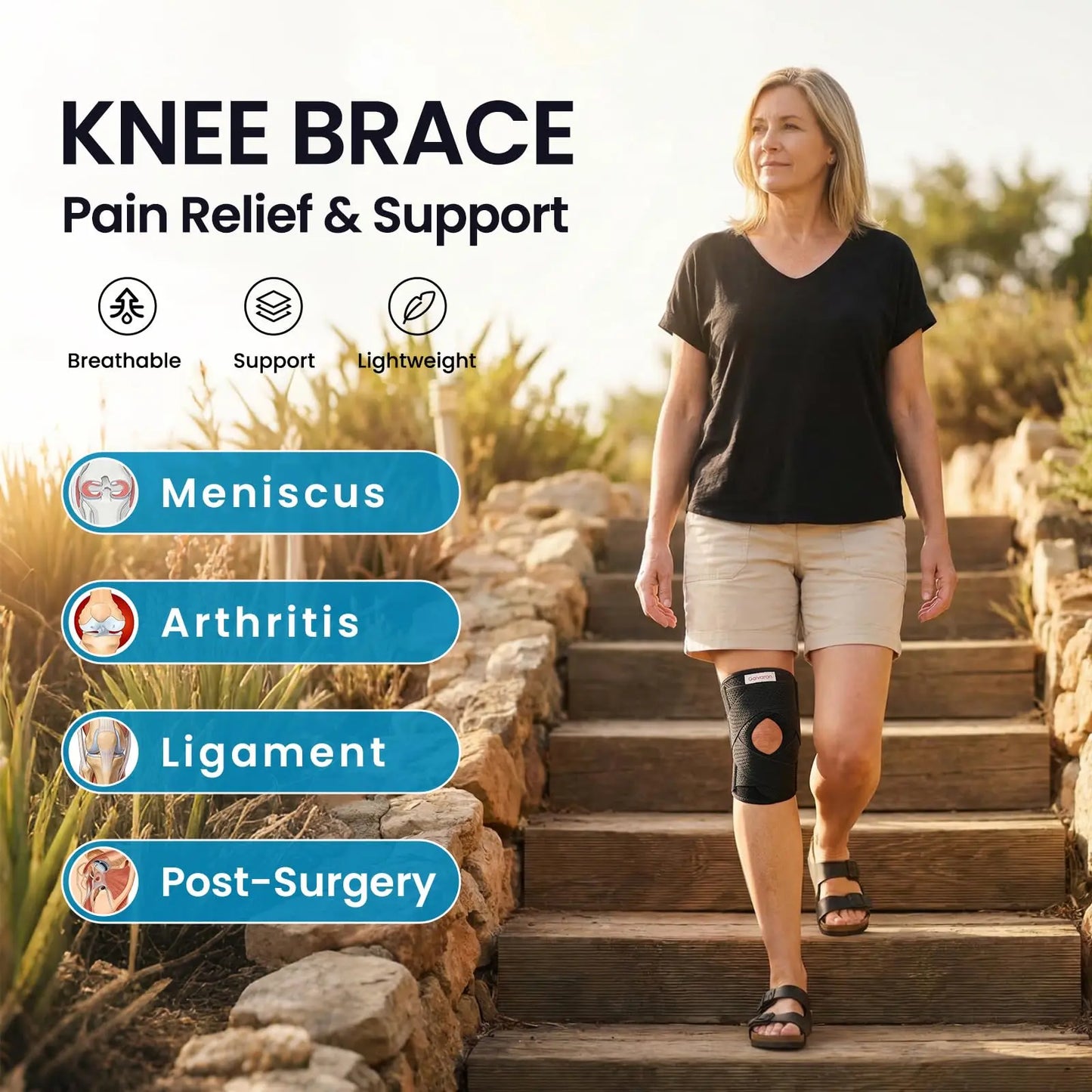 Unisex Adjustable Knee Brace - Breathable Polyester Mesh Fabric, Open-Patella Design for Running Relief, Hiking/Light Outdoor Use, Sporty Protective Gear for Arthritis Pain Relief
