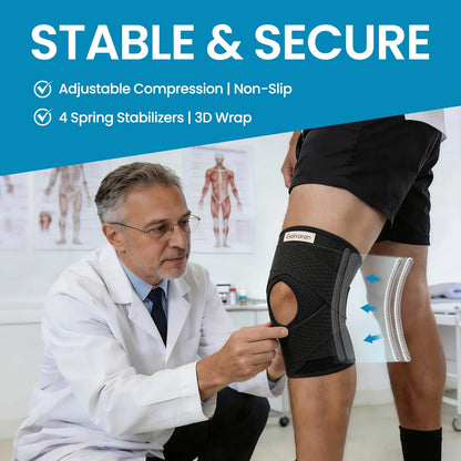 Unisex Adjustable Knee Brace - Breathable Polyester Mesh Fabric, Open-Patella Design for Running Relief, Hiking/Light Outdoor Use, Sporty Protective Gear for Arthritis Pain Relief