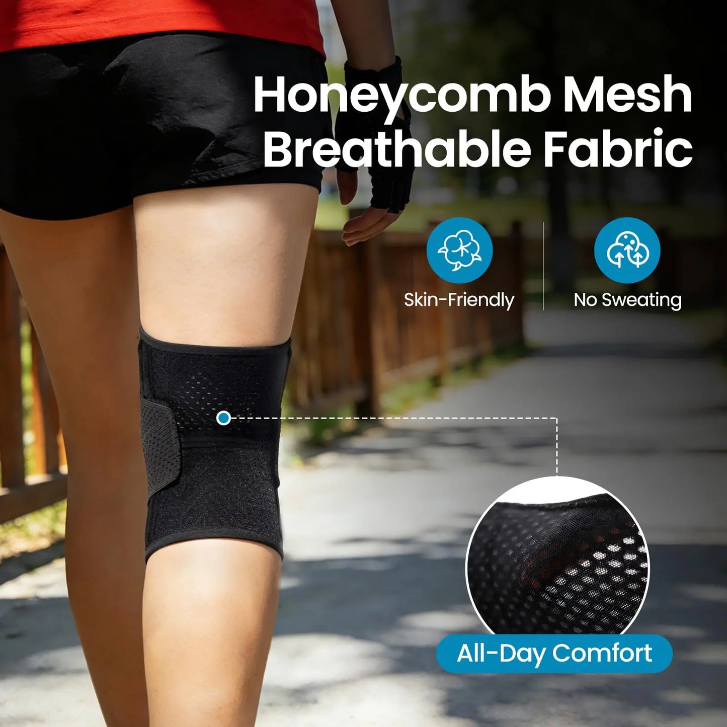 Unisex Adjustable Knee Brace - Breathable Polyester Mesh Fabric, Open-Patella Design for Running Relief, Hiking/Light Outdoor Use, Sporty Protective Gear for Arthritis Pain Relief
